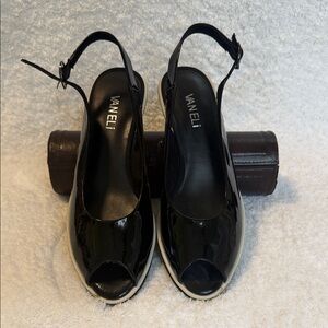 NWOT Vaneli Patent Leather Cork Wedge Slingback Comfort Shoe Size 7.5
